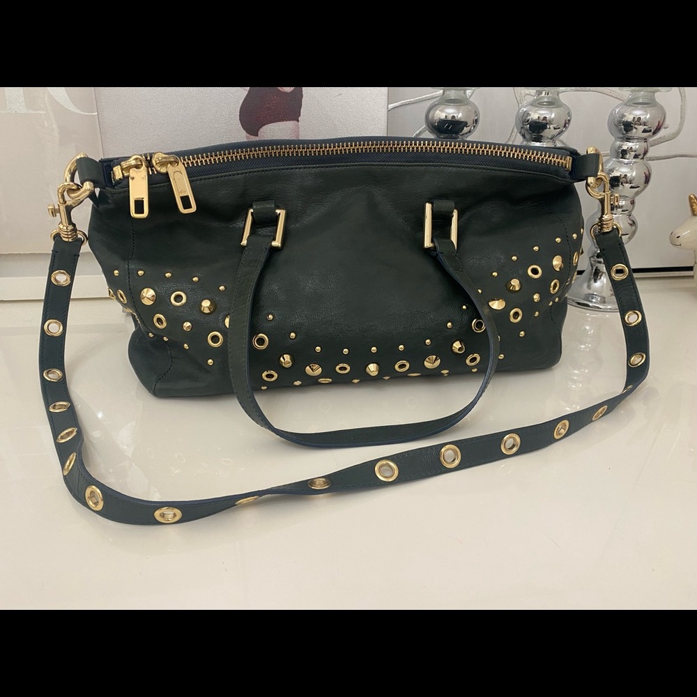 Dark green leather Juicy Couture large shoulder bag with strap